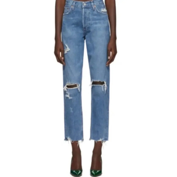 Agolde Jamie Feel Good Jeans High Rise Women’s 24 Distressed Ripped Americana - Picture 1 of 10